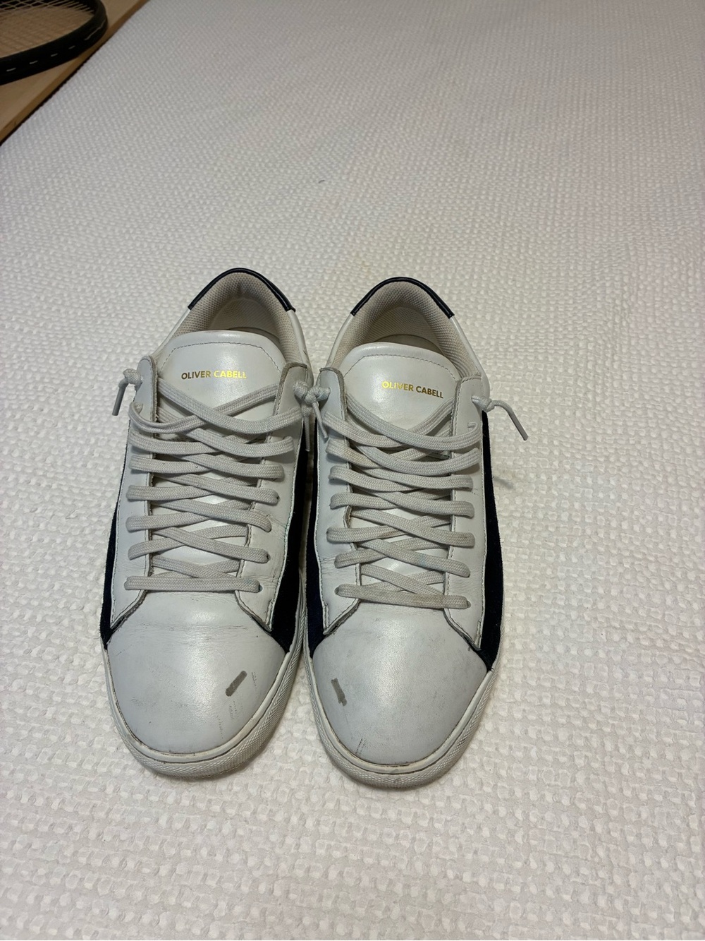 Oliver Cabell White Leather Sneakers with Black Side Stripe